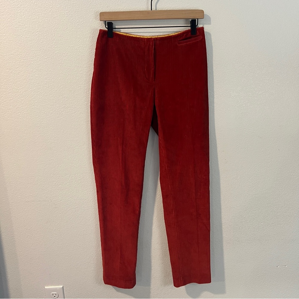 J. McLaughlin Red Stretch Corduroy Cotton Mid‎ Rise Straight Leg Size 2